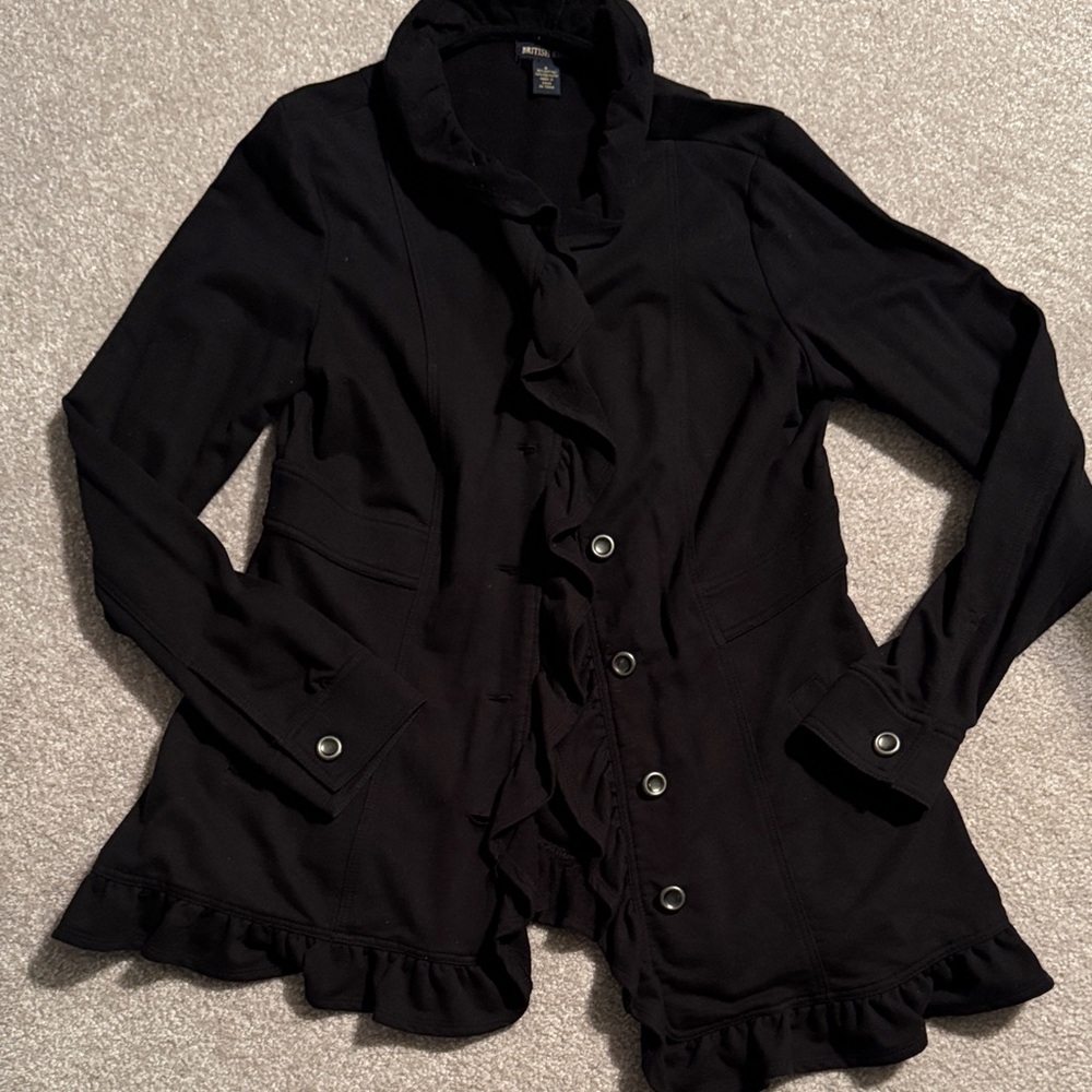 British Khaki Black Ruffle Blazer